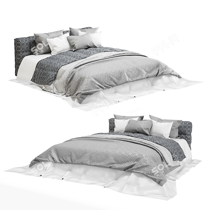 Sleek Gray Fabric Bed 3D model image 2