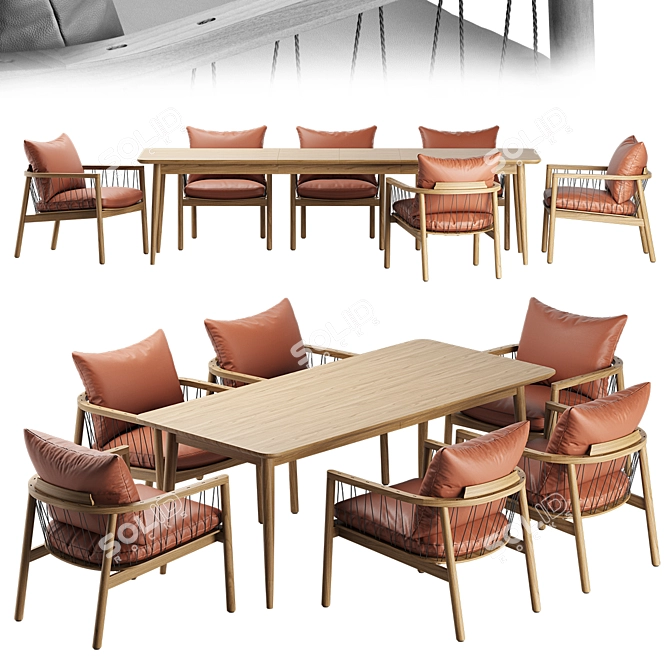 Kerry Lounge Chair & Tate Walnut Table Set 3D model image 1