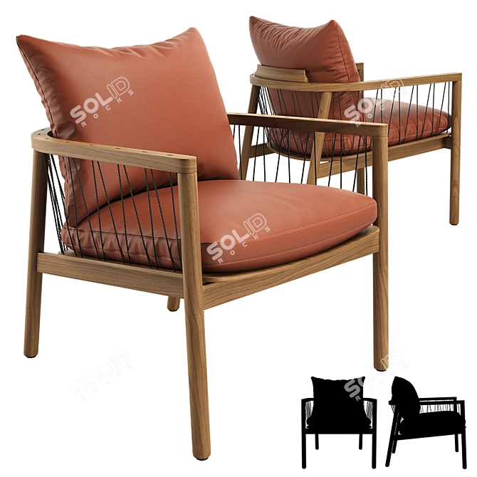 Kerry Lounge Chair & Tate Walnut Table Set 3D model image 2