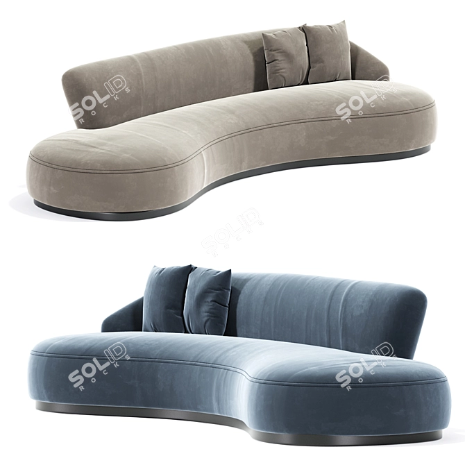 Luxury Marseille Curved Sofa (Mohair) 3D model image 2