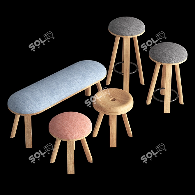 BuzziMilk: Rustic-Chic Stool Collection 3D model image 1