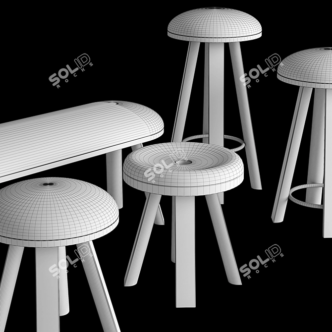 BuzziMilk: Rustic-Chic Stool Collection 3D model image 3