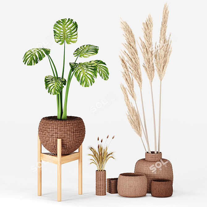 Wicker Vase Set - No.3 3D model image 3