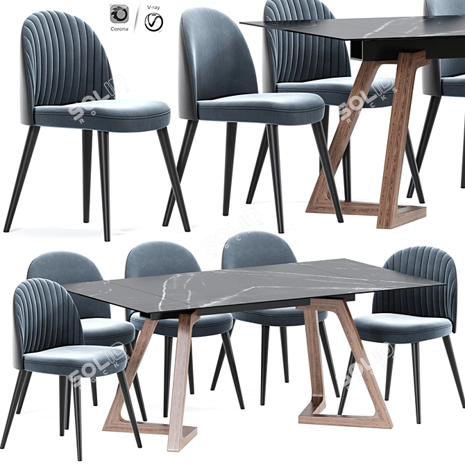 Modern Chip Strip Dining Table 3D model image 1