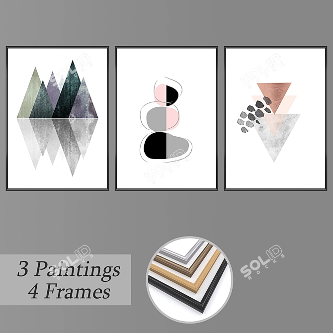 3-Piece Wall Paintings Set 3D model image 1