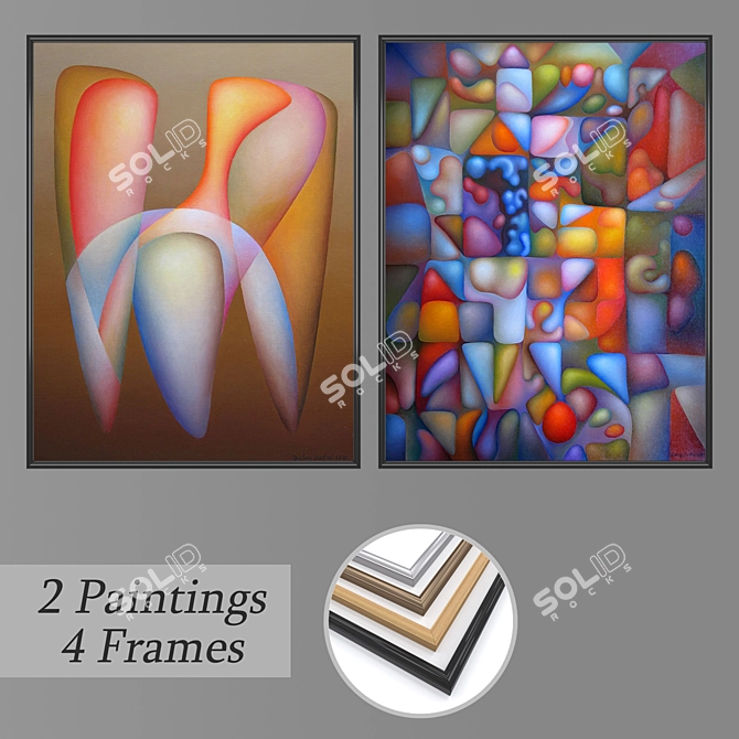 Elegant Framed Wall Paintings Set 3D model image 1