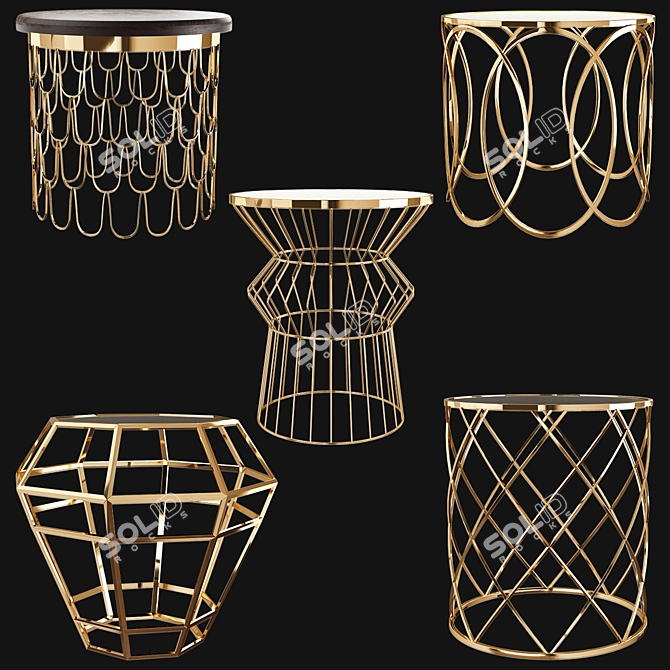 Golden Wired Side Tables 3D model image 1