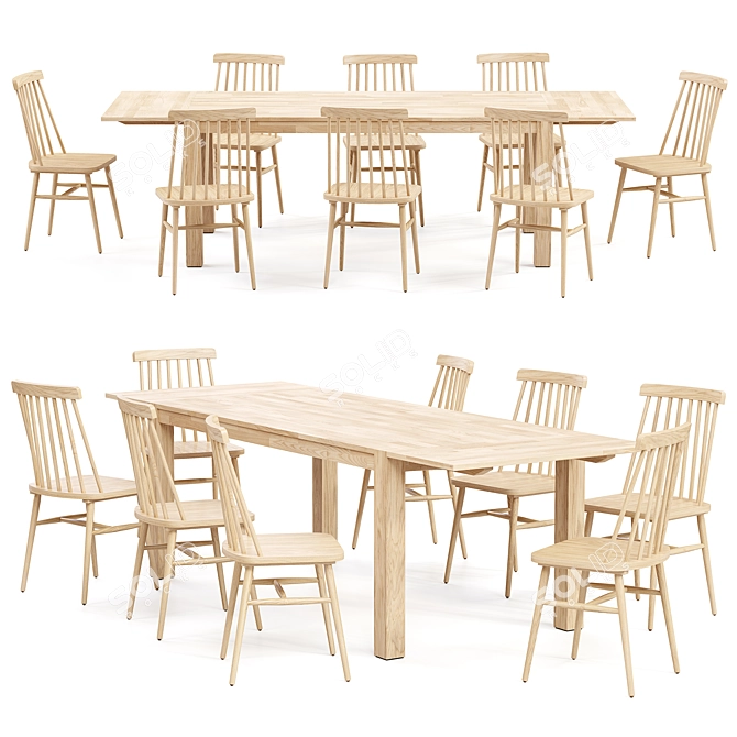 Sleek and extendable dining set: Tressia chair and Isbel table 3D model image 1