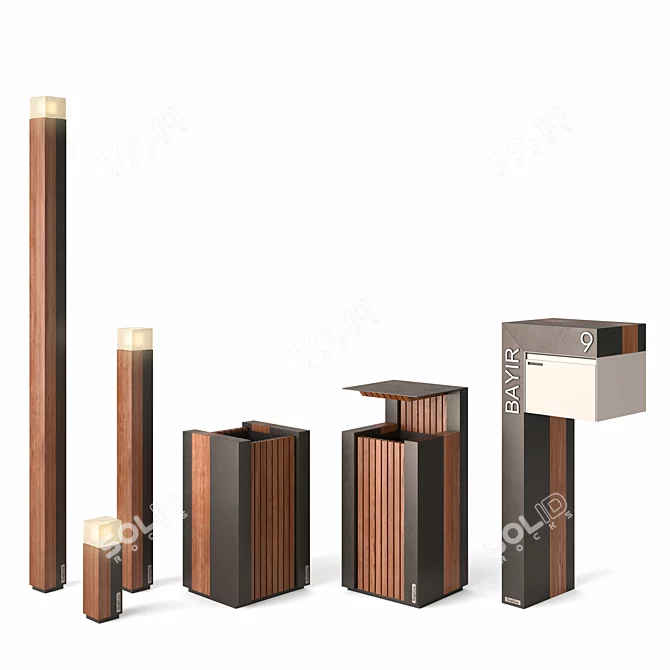 Wooden Letterbox & Litter Bin Set 3D model image 2