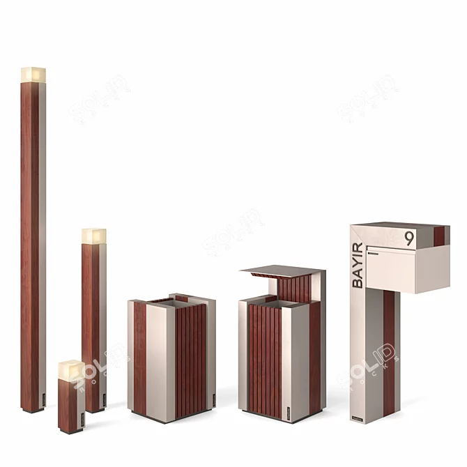 Wooden Letterbox & Litter Bin Set 3D model image 3