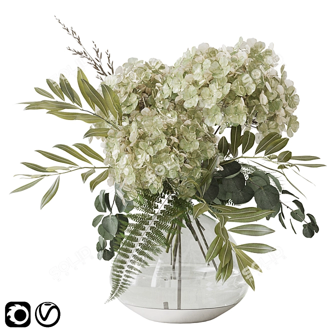 Vibrant Green Hydrangea Bouquet 3D model image 1