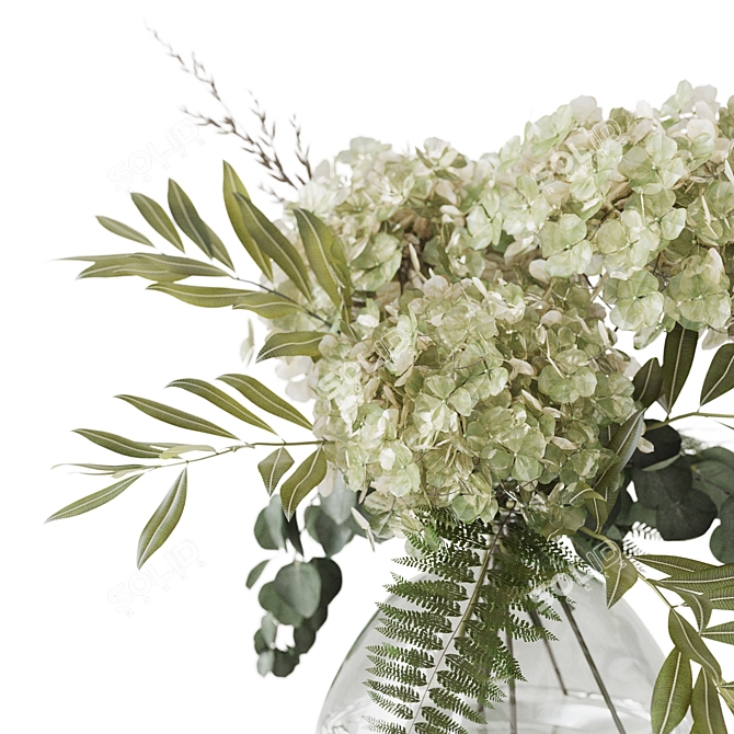 Vibrant Green Hydrangea Bouquet 3D model image 2