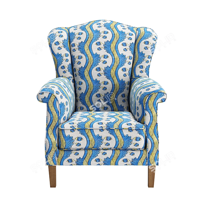 Vintage Armchair in Antoinette Poisson Fabric 3D model image 2