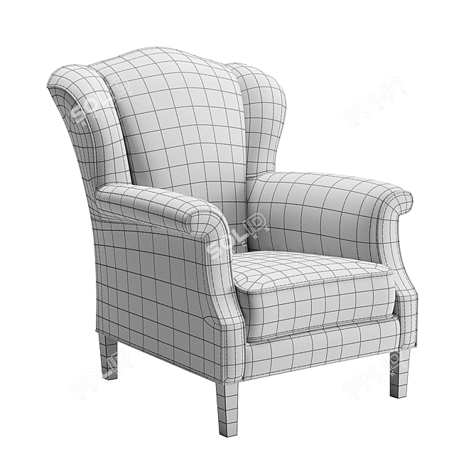 Vintage Armchair in Antoinette Poisson Fabric 3D model image 3