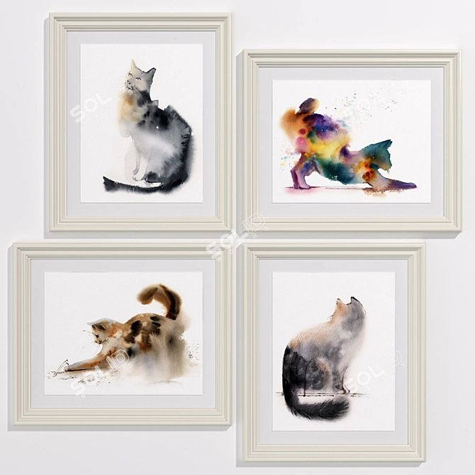 Contemporary Style Cat Art Set 3D model image 3