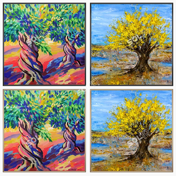 Artistic Set: 2 Paintings & 4 Frame Variants 3D model image 2