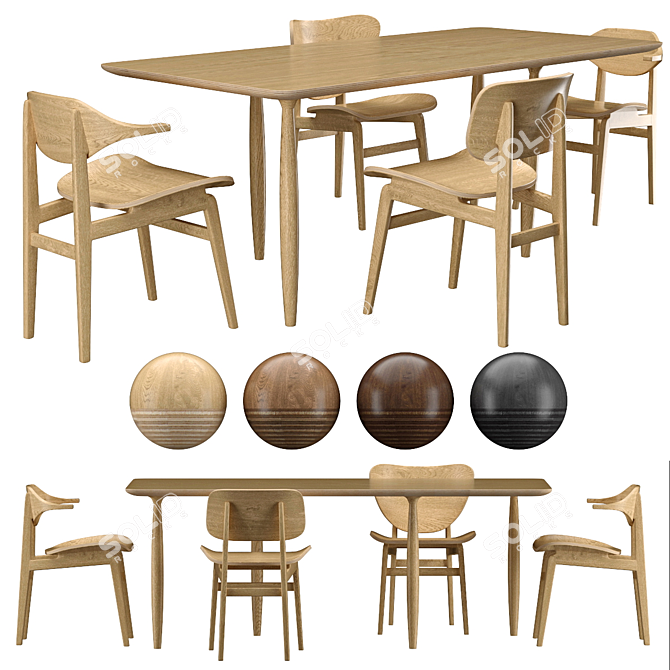NORR11 Dining Set: OKU Table with Buffalo, Elefant, and NY11 Chairs 3D model image 1