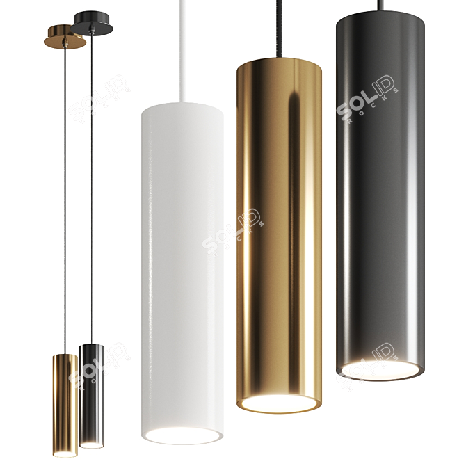 Sleek LED Pendant Straight 3D model image 1