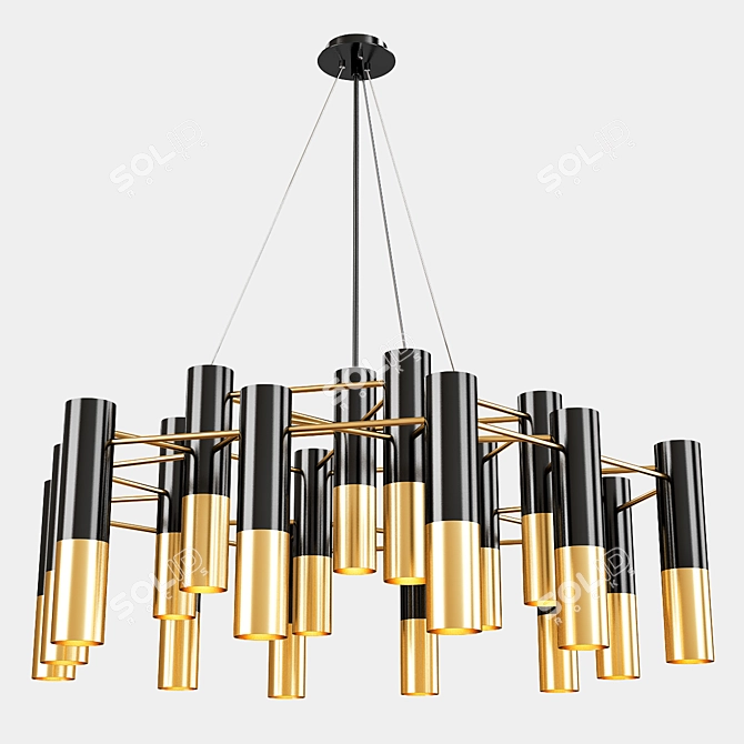 Midcentury Chandelier w/ IKE Tunnel Shades 3D model image 1