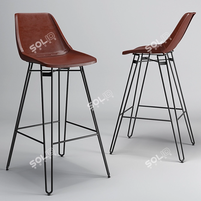 Rustic Leather Barstool 3D model image 1