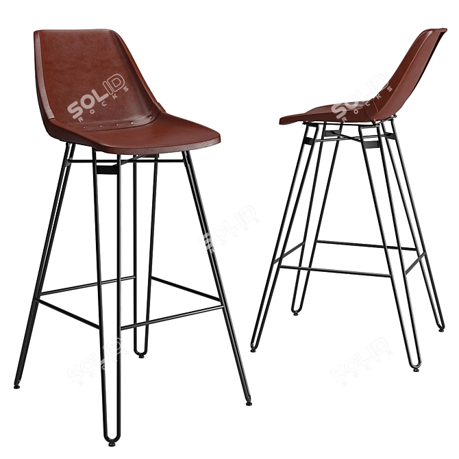 Rustic Leather Barstool 3D model image 3