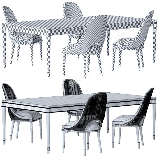 Elegant Cane Chair Set 3D model image 5