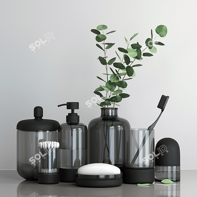 Eucalyptus Branch Bathroom Decor Set 3D model image 1