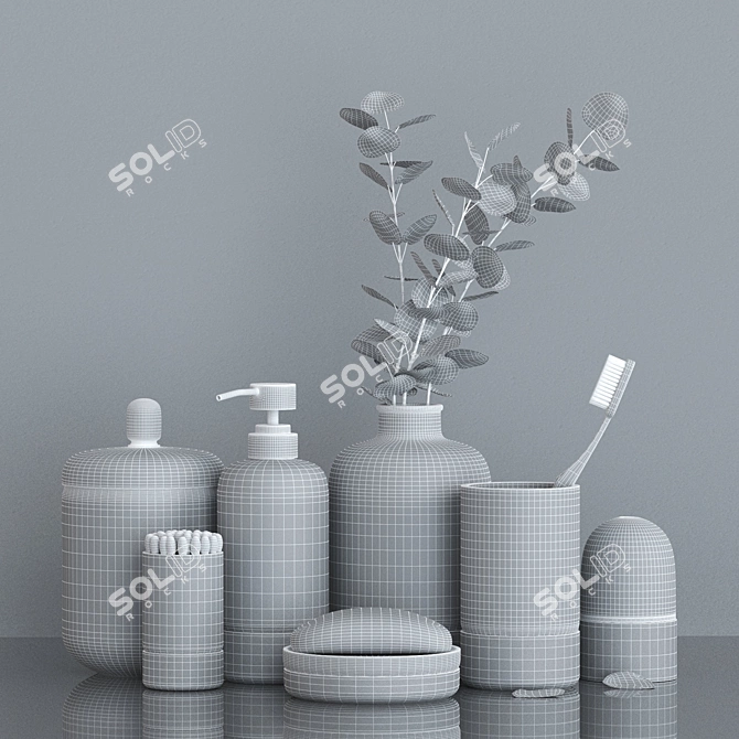 Eucalyptus Branch Bathroom Decor Set 3D model image 4