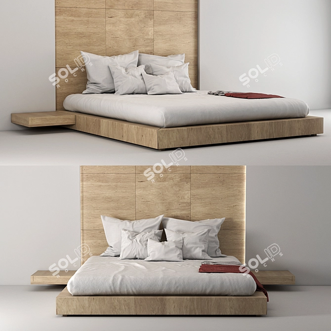 Minimal Wood Queen Bed 3D model image 2