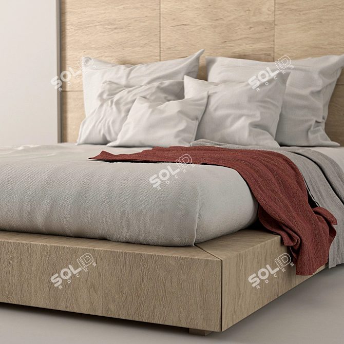 Minimal Wood Queen Bed 3D model image 3