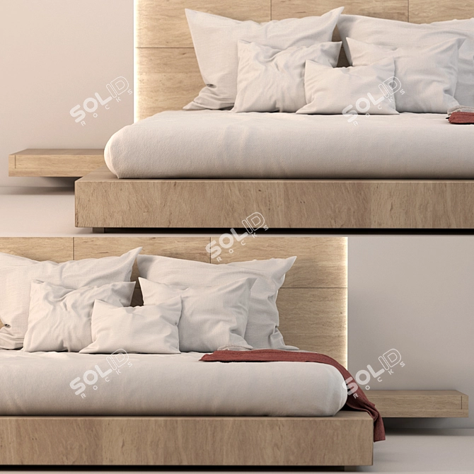 Minimal Wood Queen Bed 3D model image 4