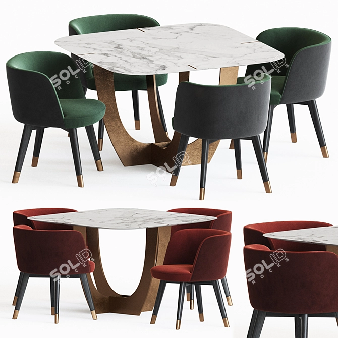 Colette Dining Chair & Romeo Table Set 3D model image 1