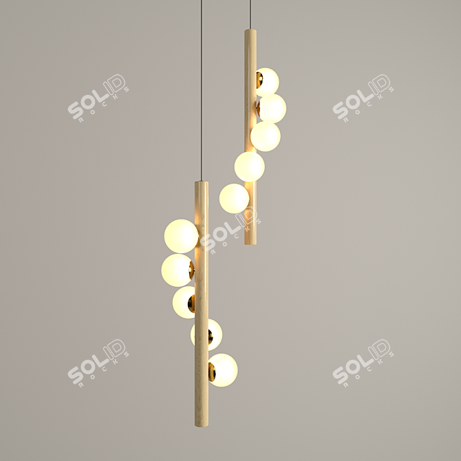 Sleek Wood and Glass Tram Pendant 3D model image 1