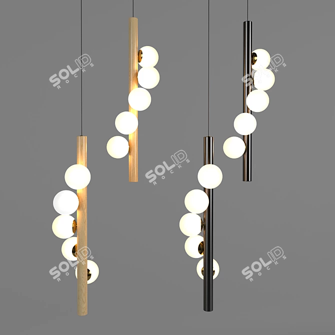 Sleek Wood and Glass Tram Pendant 3D model image 4