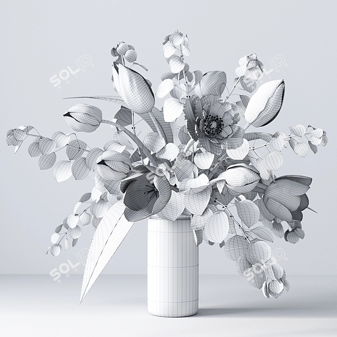 Eucalyptus Bliss Bouquet: Tulips & Eucalyptus 3D model image 3