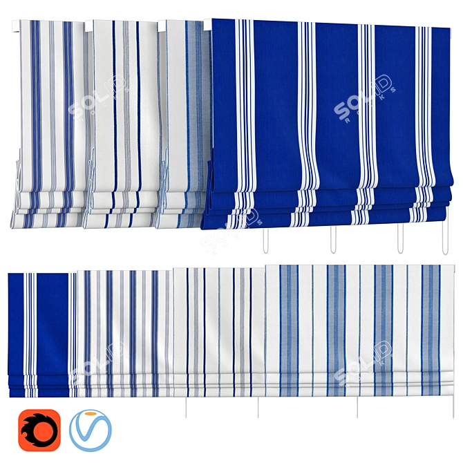 Coastal Roman Curtains: Nankin Elegance 3D model image 1
