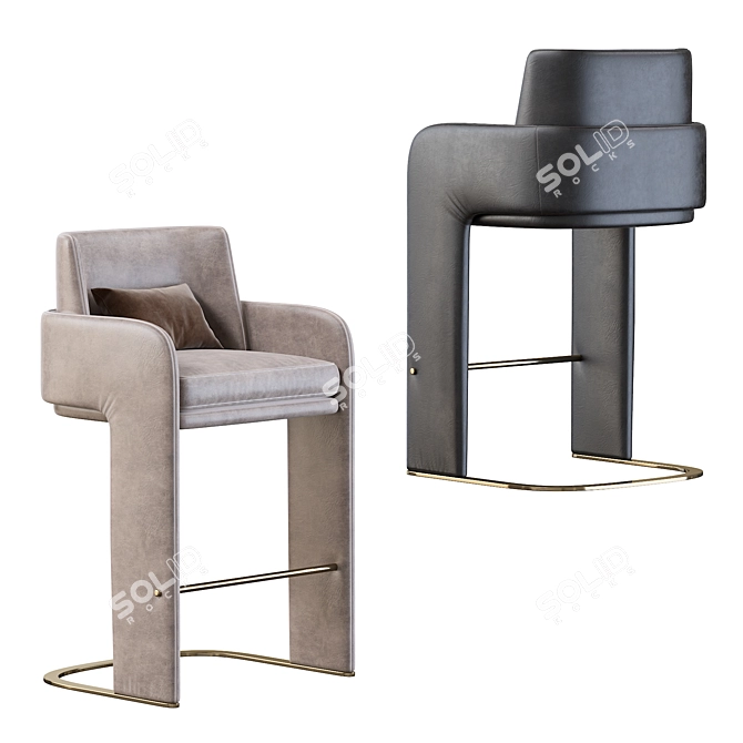 Odisseia Leather-Fabric Barstool 3D model image 2