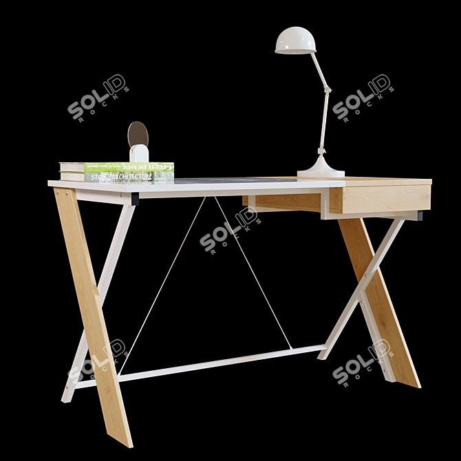 Elegant Workplace Set with Desk, Lamp, and Chair 3D model image 3