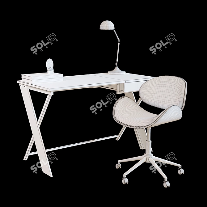 Elegant Workplace Set with Desk, Lamp, and Chair 3D model image 4
