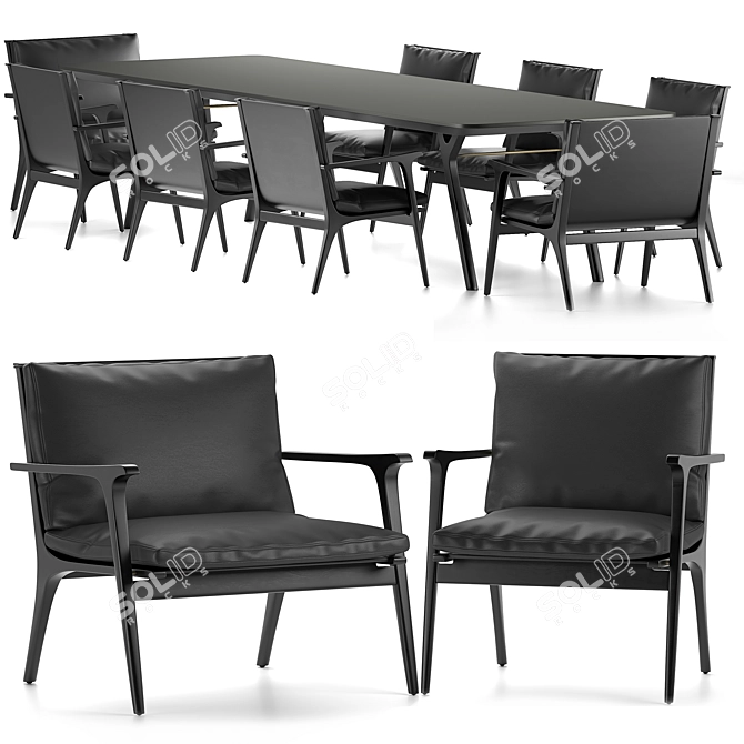 Sleek Ren Table & Chairs Set 3D model image 1