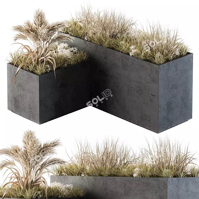 Concrete Plant Box with Cereals & Dried Foliage 3D model image 1