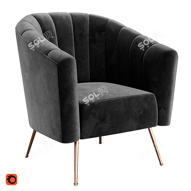 Elegant Shelly Stone Velvet Chair 3D model image 1