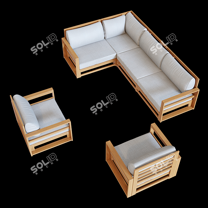 Timor Acacia Wood Garden Sofa Set 3D model image 2