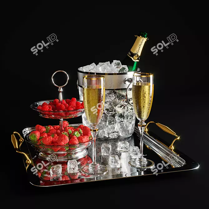 Sparkling Delight: Champagne Infused with Strawberries and Raspberries 3D model image 1