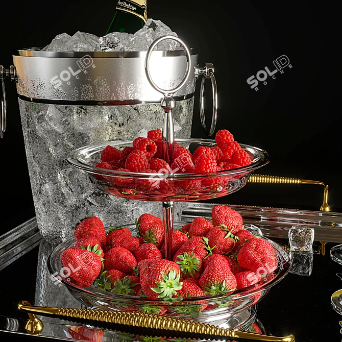 Sparkling Delight: Champagne Infused with Strawberries and Raspberries 3D model image 2