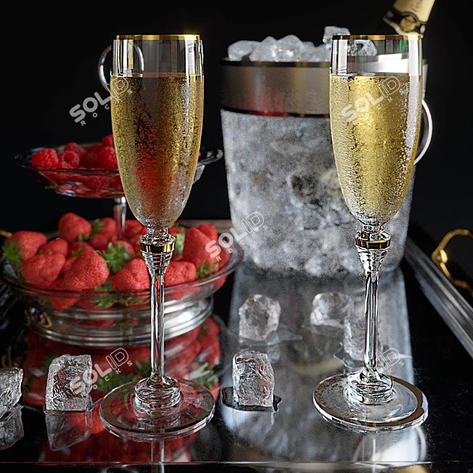 Sparkling Delight: Champagne Infused with Strawberries and Raspberries 3D model image 3