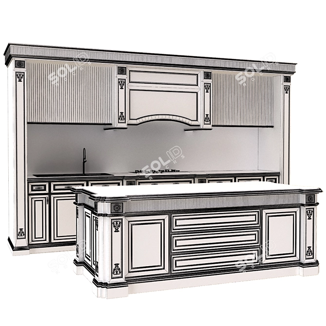 Sleek Gray Kitchen Set 3D model image 2