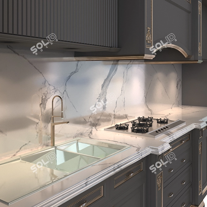 Sleek Gray Kitchen Set 3D model image 3