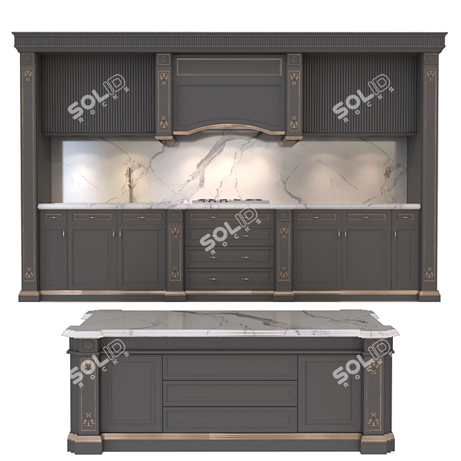 Sleek Gray Kitchen Set 3D model image 4