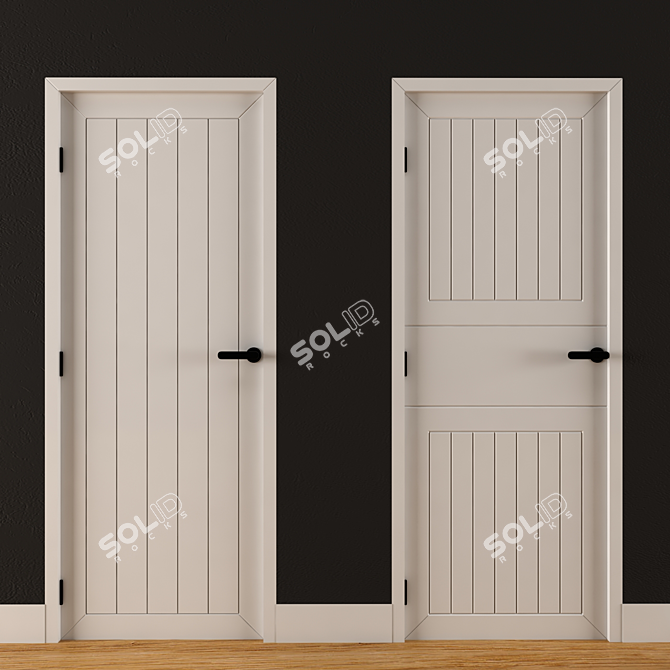 Elegant White Wood Entry Door 3D model image 1